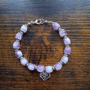 Handmade Purple Bead Heart Charm Bracelet - Women Jewelry